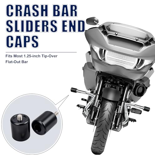 Motorcycle Crash Bar Sliders End Caps Derlin for Harley Touring Softail Sportster 1.25" Engine Guard Saddlebag Guard M12 2PCS (Black 2-inch) - color: Black