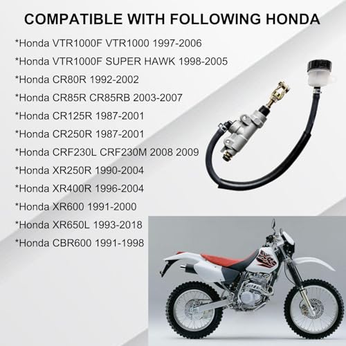 Rear Brake Master Cylinder Direct Replacement Compatible with Honda CR 80R 85R 125R 250R CRF230 XR 250R 400R 600 650L CBR600 VTR1000F OEM # 43500-MN1-681
