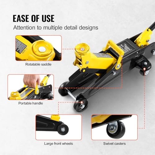 VEVOR Low Profile Floor Jack 2 Ton (4400 lbs), Heavy Duty Iron Hydraulic Racing Floor Jack, Hydraulic Car Jack, Single Piston Quick Lift Pump, 4.9"-13.2" Height Lifting Range (Yellow) - size: 2T