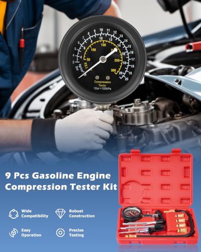 DAYUAN 9Pcs Professional Petrol Engine Compression Tester Kit Set - color: Red-orange