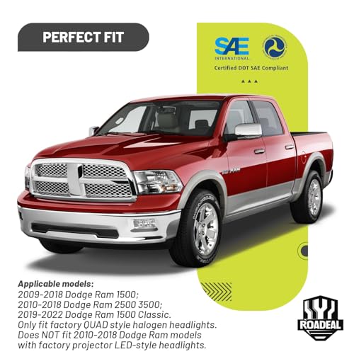 Headlights for 2009-2018 Dodge Ram 1500 Quad-Hole Single Headlight - color: Chrome Housing - With H/L Beam Bulbs