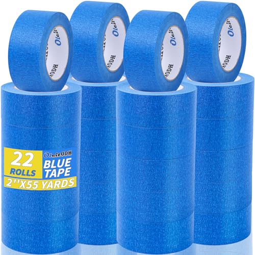 Oleitodh 22 Rolls Blue Painters Tape Bulk 2 inch x 55 Yards, Painters Masking Tape No Residue Wall Painting Tape Artist Tape Trim Edge Finishing Tape for Wall Painting Decoration DIY Supplies - color: Blue-22P, size: 2" x55 Yards