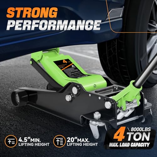Auto Dynasty 4Ton Low Profile Floor Jack, Heavy Duty w/Dual Pistons, Green - color: Green, size: 4T Dual Pump