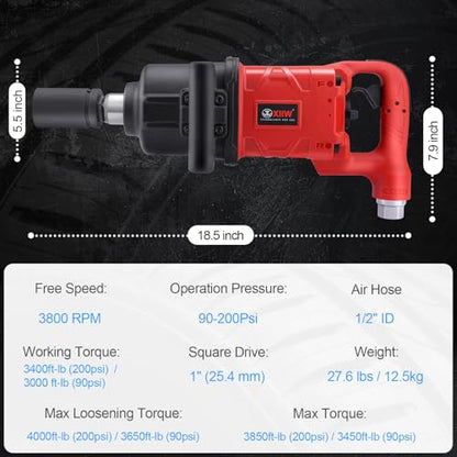 XIIW 1 Inch Air Impact Wrench, Up to 4000 ft-lbs High Reverse Torque - size: 1 Inch | 4000 ft-lbs