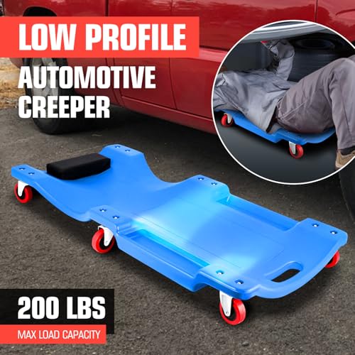 DNA MOTORING 36" L X 17" W x 4.25" H Vehicle Repair Low Profile Automotive Creeper w/Padded Headrest, Blue, TOOLS-00201-BL - color: Blue, size: 36 Inches