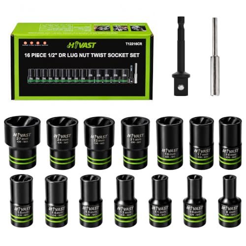 16PCS Lug Nut Removal Tool, 1/2" Impact Bolt Extractor, 8-27mm - size: 16pcs