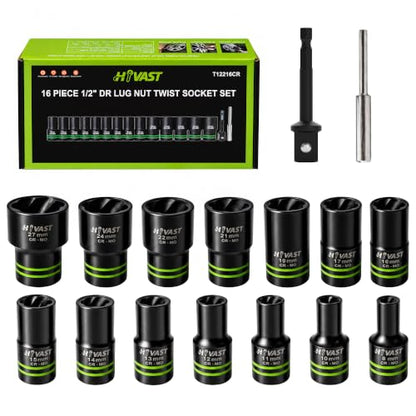 16PCS Lug Nut Removal Tool, 1/2" Impact Bolt Extractor, 8-27mm - size: 16pcs