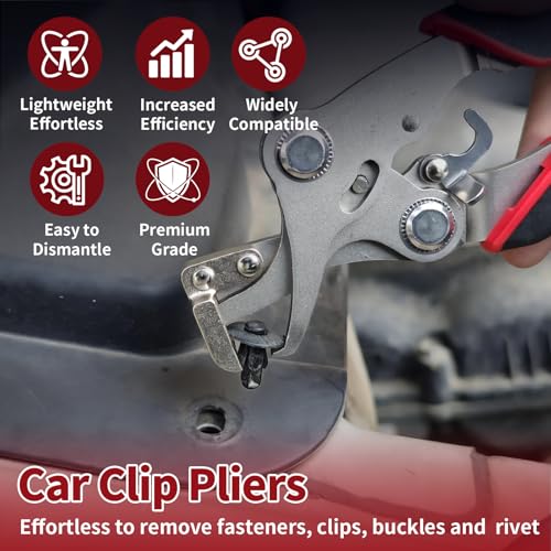 Car Clip Pliers, Auto Trim Removal Tool with 2Pcs Stainless Steel Fastener Remover for Disassembling Automotive Interior, Door Panel Dashboard, Buckles, Plastic Trim Clips, Rivets - color: Black