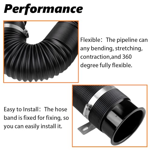 BARTOO 3" Turbine Intake Pipe Adjustable Cold Air Intake Pipe Tube Black - color: Black