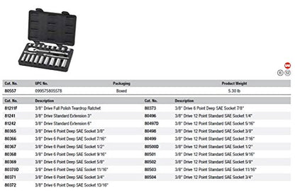 GEARWRENCH 21 Pc. 3/8" Drive 6 & 12 Pt. Standard & Deep Mechanics Tool Set, SAE - 80557 - style: 21 piece - 6 & 12 point