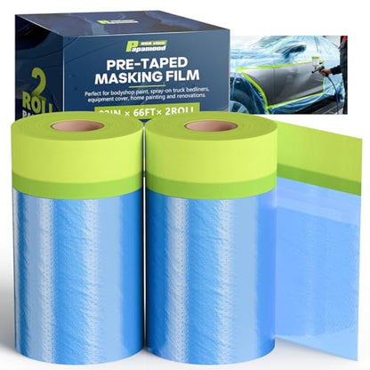 Pre-taped Automotive Masking Film for Painting - 22" x 66', 2 Rolls - color: Blue, size: 2 Rolls of 22" x 66'