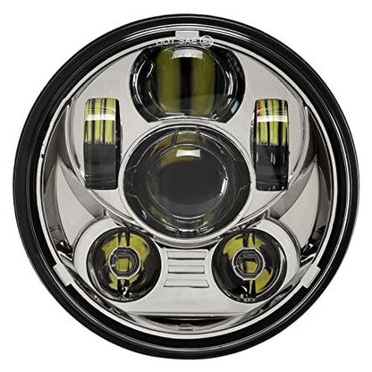 5-3/4 5.75 inch Headlight LED Compatible with Harley Davidson Dyna Sportster Iron 883 1200 Low Rider XLH883 Super Glide Softail Custom XLH1200 Forty-Eight SuperLow Street 500 750(Chrome) - color: Chrome