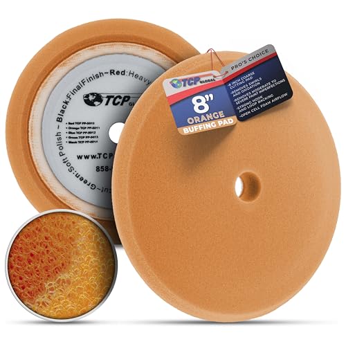 TCP Global 8" Orange Foam Buffing Pad, Extra Coarse Cutting Polish - color: Yellow