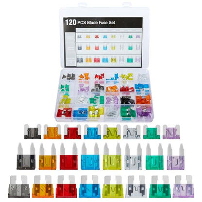 120 PCS Blade Fuses Assortment Kit, Car Fuses Assortment Kit- Standard & Mini & Low Profile Mini Fuse (2A 5A 10A 15A 20A 25A 30A 35A),Replacement Fuses for Car, Boat, SUV, Auto, RV, Truck