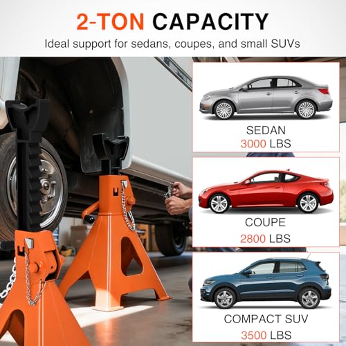Nilight 2-Ton Jack Stands, Double Locking, 4,400 lb Capacity, 2-Pack - size: 2T