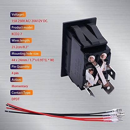 weideer 12V Reverse Polarity Switch,Momentary Power Jack Rocker Switch,DC Motor Control DPDT 4 Pin(ON)-Off-(ON) 20A 12 Volt DC UP Down RV Switches with Wires - color: BK-UP/DOWN 4pin, size: Momentary