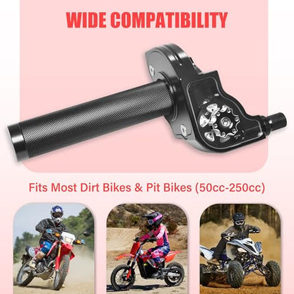 Universal CNC Quick Twist Throttle Kit with Cable for 7/8" Bars - Fits CRF50 70 110 125 230 250, KLX, XR, Pit & Dirt Bike, ATV, Mini Bike (CT200U) (Style - A, Black) - color: Black, style: Style - A