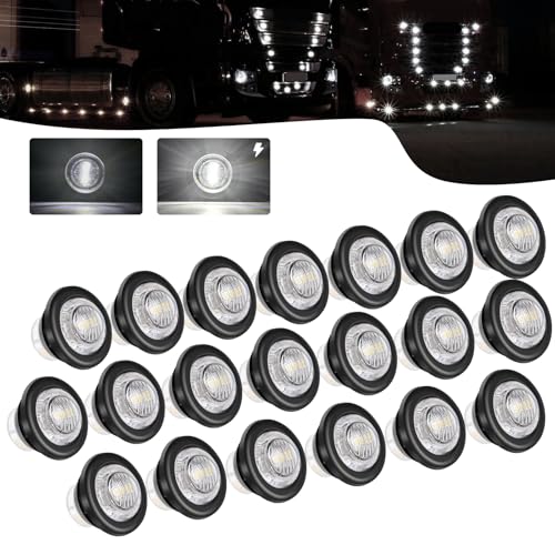 20PCS 3/4" Strobe Flash+Steady Marker Lights Dual Function LED Trailer Side Clearance Tail Round Lights 12V Brake Stop Turn Signal Warning Lamps for Trailer Truck Bus ATV UTV Van RV (20 White) - color: White