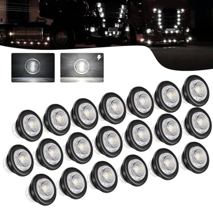 20PCS 3/4" Strobe Flash+Steady Marker Lights Dual Function LED Trailer Side Clearance Tail Round Lights 12V Brake Stop Turn Signal Warning Lamps for Trailer Truck Bus ATV UTV Van RV (20 White) - color: White