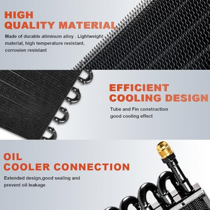 BARTOO 1/2" Transmission Cooler, Aluminium alloy 16 Pass Tube and Fin Universal Oil Cooler Kit Air Compressor Aftercooler (Black) - color: Black, size: 16 Pass