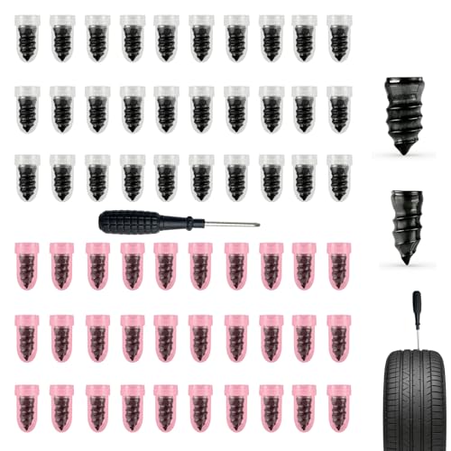 60PCS Tire Repair Screw Plug Kit, 2-Size Screw-in Plugs with Screwdriver, Self-Service Tire RepairPlugs with Screwdriver for Tires Puncture Repair, Rubber Nail Fix for Most Vehicles - size: 60 PCS