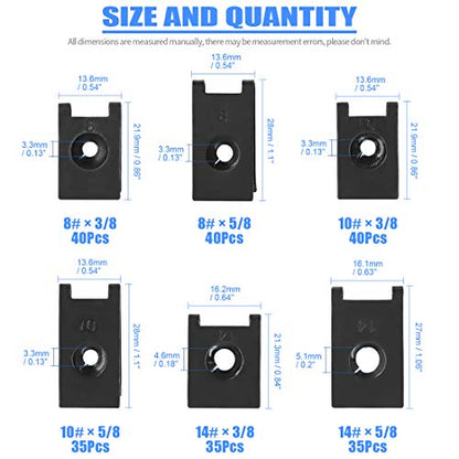 Glarks 225Pcs U Nut Assortment Kit, 6 Size Black Auto Car U Clips for Dash Door Panel Interior