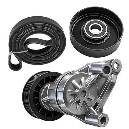 Serpentine Belt Kit With Tensioner And Idler Pulley For Cadillac Chevy GMC - size: Gm Silverado, Sierra, Yukon, Hummer (02-08)