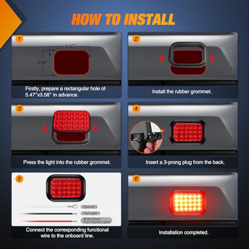 Nilight 5" X 3" Rectangular Trailer Tail Light 2 PCS Red 24 LED - color: 2Pcs Red 24Led Lights 5x3Inch