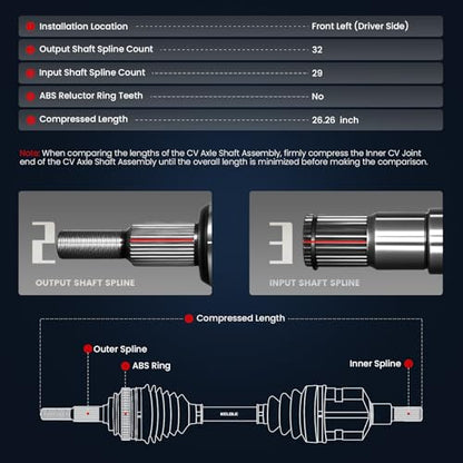 KELOKE CV Axle Shaft Assembly Compatible with Chrysler Dodge Ram Volkswagen - size: 66-3553