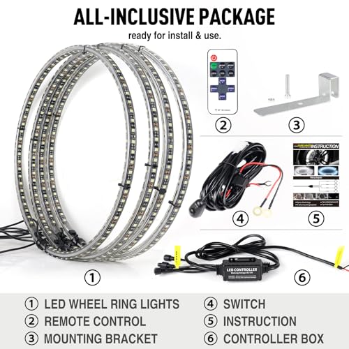 4PCS 17" White LED Wheel Lights Waterproof for Truck - size: 17inch