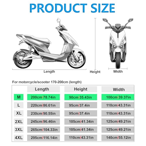 Motorcycle Cover All Season Universal Weather Quality Waterproof Sun Outdoor Protection Night Reflective with Lock-Holes Fits up to 78.7" for Most Scooters Mopeds Mini Motorcycle Vehicle Cover - size: M size: 78.4"