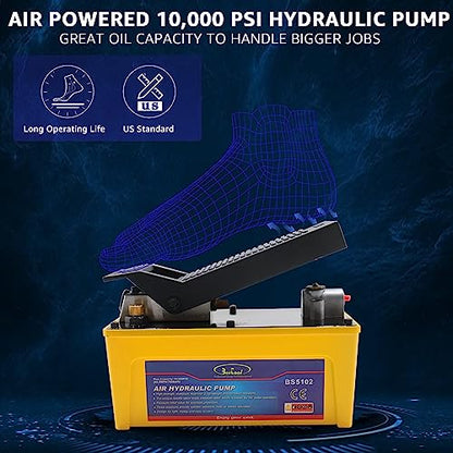 BESTOOL 10,000 PSI Air Hydraulic Pump Kit, 1/2 Gal, Hose & 2 Quick Couplers - color: Yellow Set