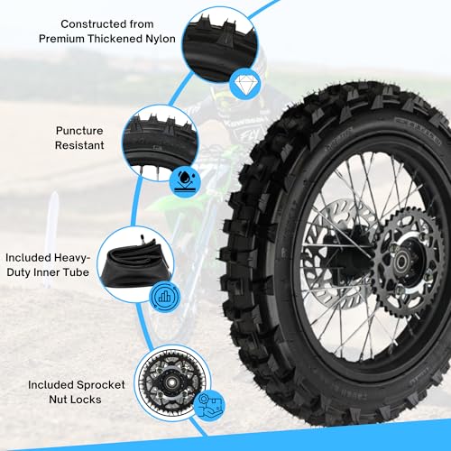 14" Rear Wheel Rim Tire Assembly For Dirt Pit Bike Trail 90/100-14 Rear Wheel Rim Tire Fits 125/140/150/160cc Pit Dirt Bike KLX65 Apollo Kayo TT 125 140 Brake Rotor, Sprocket (14 with Components) - size: 14 with Components