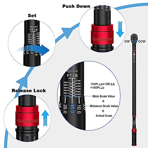 SUERCUP 3/4-Inch Drive Click Torque Wrench, 100-700ft.lb/135.5-948.5Nm - size: 3/4" 100-700 Ft.Lb/135.5-948.5 N.m