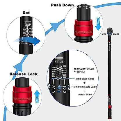 SUERCUP 3/4-Inch Drive Click Torque Wrench, 100-700ft.lb/135.5-948.5Nm - size: 3/4" 100-700 Ft.Lb/135.5-948.5 N.m