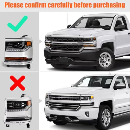 FIONE HID Headlight Assembly Compatible with Chevy Silverado 1500 2016-2018/2019 Silverado 1500 LD W/O Bulbs Chrome Housing Headlamp Left Driver Side 84388723 GM2502451 - color: Chrome, size: LH(Driver)