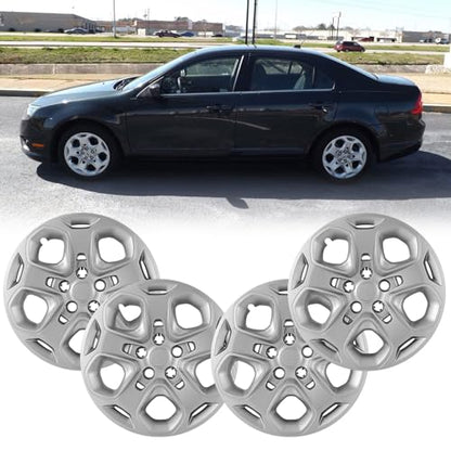 17" Hubcaps Wheel Covers for 2010-2012 Ford Fusion, 17 inch Sliver - color: Silver
