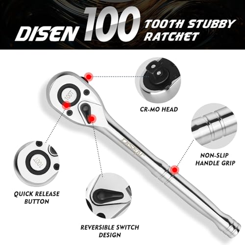 DISEN 3-Piece Standard Ratchet Set – 1/4", 3/8", 1/2" Drive with EVA Storage Tray | 100-Tooth Ratchet, Non-Slip Grip, Quick Release Button | Reversible Design with 3.6° Swing for Tight Spaces - color: 100t Standard Ratchet Set