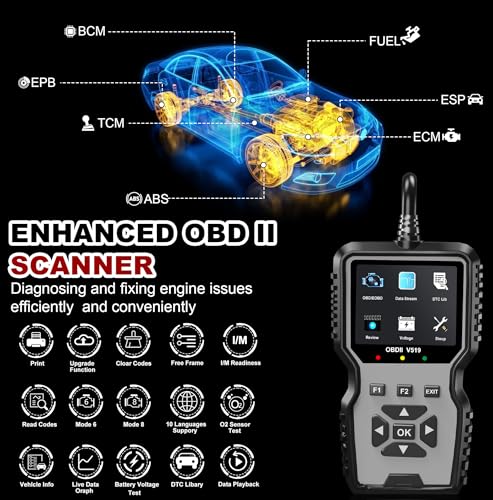 V519 OBD2 Diagnostic Scanner Tool - Vechicle Check Engine Light Code Reader with Battery Voltage Tester, I/M Readiness, Reset, and Code Eraser for All OBDII Car Since 1996 Grey - color: Grey