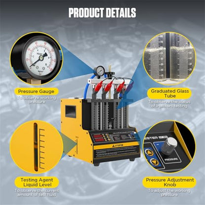 CT160 Fuel Injector Cleaner Tester, 4-Cylinder Ultrasonic Machine, 110V - color: Yellow