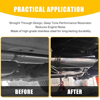 3" Universal Resonator, Straight Through Performance Muffler, 13" Overall Length, 304 Stainless Steel Welded On Resonator Muffler, Polished - size: 3" Inlet 13" Overall Length