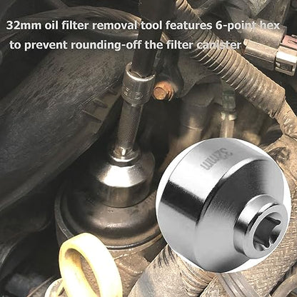 1 ¼" Low Profile Oil Filter Wrench Socket for 2.2L GM Ecotec Engines,32mm 6-Point Socket,3/8" Drive Oil Filter Removal Tool (Silver)