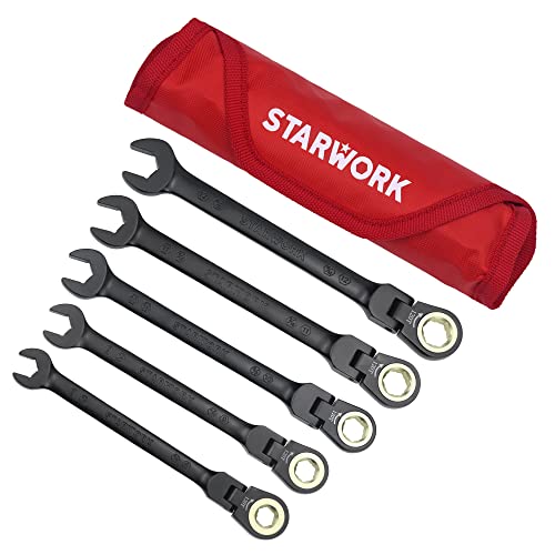 STARWORK TRUE MECHANIC™ 5-Piece 2-in-1 Flex-Head Ratcheting Wrench Set with Rolling Pouch, 120-Tooth, SAE&Metric - size: 5Pc. 120T Flexible