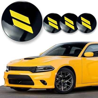4pcs 63mm 2.5 inches Slash Wheel Center Cap Covers Fit for Dodge Charger Durango Dart 2015-2020 Jeep/Chrysler Yellow - color: Black-Yellow