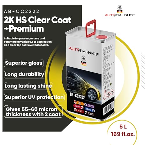 AB-CC2222 Fast Kit – 2:1 High Solids Clear Coat + 2K UV Fast Hardener | Quick Drying for Cold Weather | High Gloss Finish | Excellent Flow & Easy Application for Automotive Refinishing - color: Clear Coat Premium & Hardener Fast (Kit)