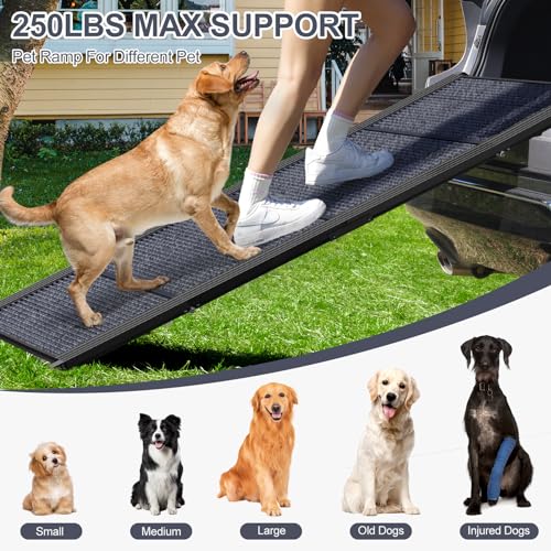 Dog Ramp for Car 63" L × 17" W, Pet Ramp for Truck Foldable - size: Upgraded 63" L x 17.2" W