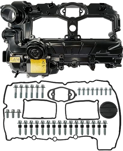 Upgrade Black Aluminum N20 Engine Valve Cover Kit with Gasket, Bolts & Oil Cap Compatible with 2012-2018 BMW 228i 320i 328i 328i GT xDrive 428i 528i X1 X3 X4 X5 Z4 2.0L Replaces 11127588412 264-517 - color: Aluminum Painted Black