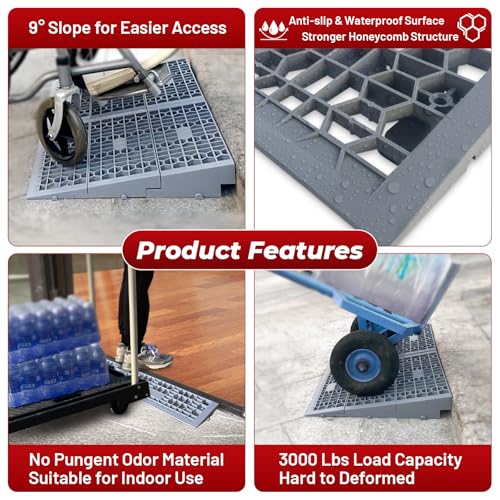 ROBLOCK 1 Inch Rise Detachable Threshold Wheelchairs Ramps for Home Steps Entry, Portable Modular Door Ramps for Doorways and Cars, Load Capacity 3000 LBS, 2 PCS - size: 1" Rise