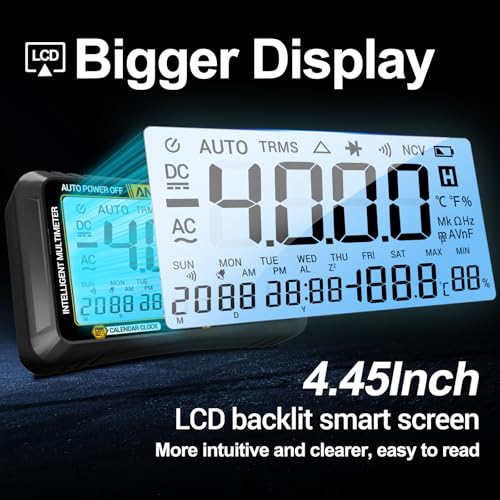 ANENG Digital Multimeter Tester,4000 Counts Voltage Tester,Auto-Ranging TRMS Volt Meter,Large LCD Ohm Meter Measures AC/DC Current,Voltage,Resistance, Diode,Continuity,Capacitance,Temperature - style: 613 Black Large Screen