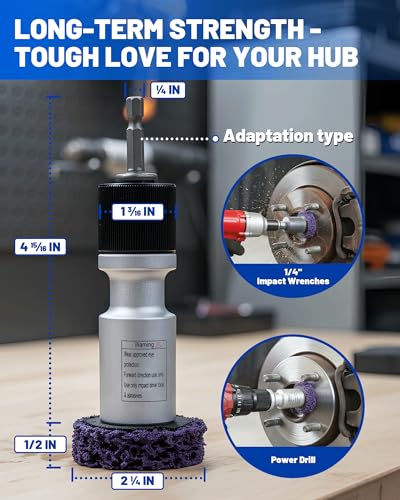 Aluminum Alloy Wheel Hub Cleaning Tool, Drill-Powered Wheel Stud Cleaner with 3 Cleaning Pads Rust Removal for Lug Studs & Brake Rotors Fits 1/2" Impact Wrench & Drill Wheel Hub Resurfacing Kit - size: 4-IN-1 SET